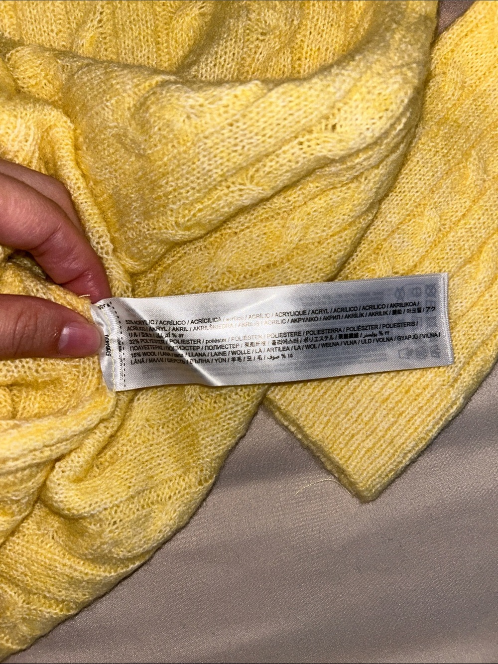 Mango BNW butter yellow Wool Blend Cable-Knit Crewneck Sweater Women’s Small - Picture 3 of 4